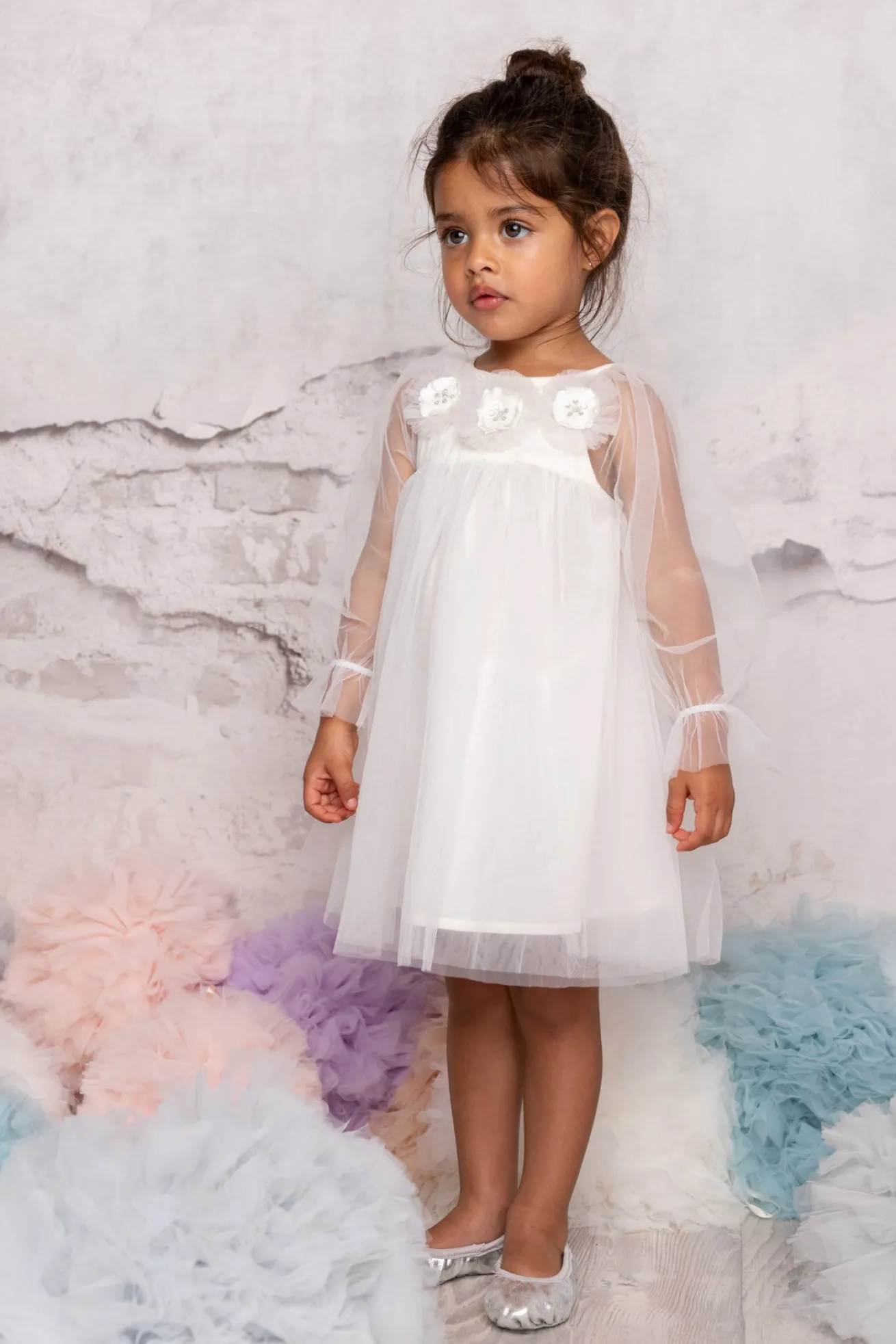 Bébé Snowy Petal Tulle Dress