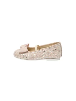 Handmade Bow Embellished Glitter Fabric Ballerinas