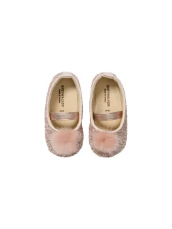 Pom Pom Embellished Glitter Fabric Ballerinas