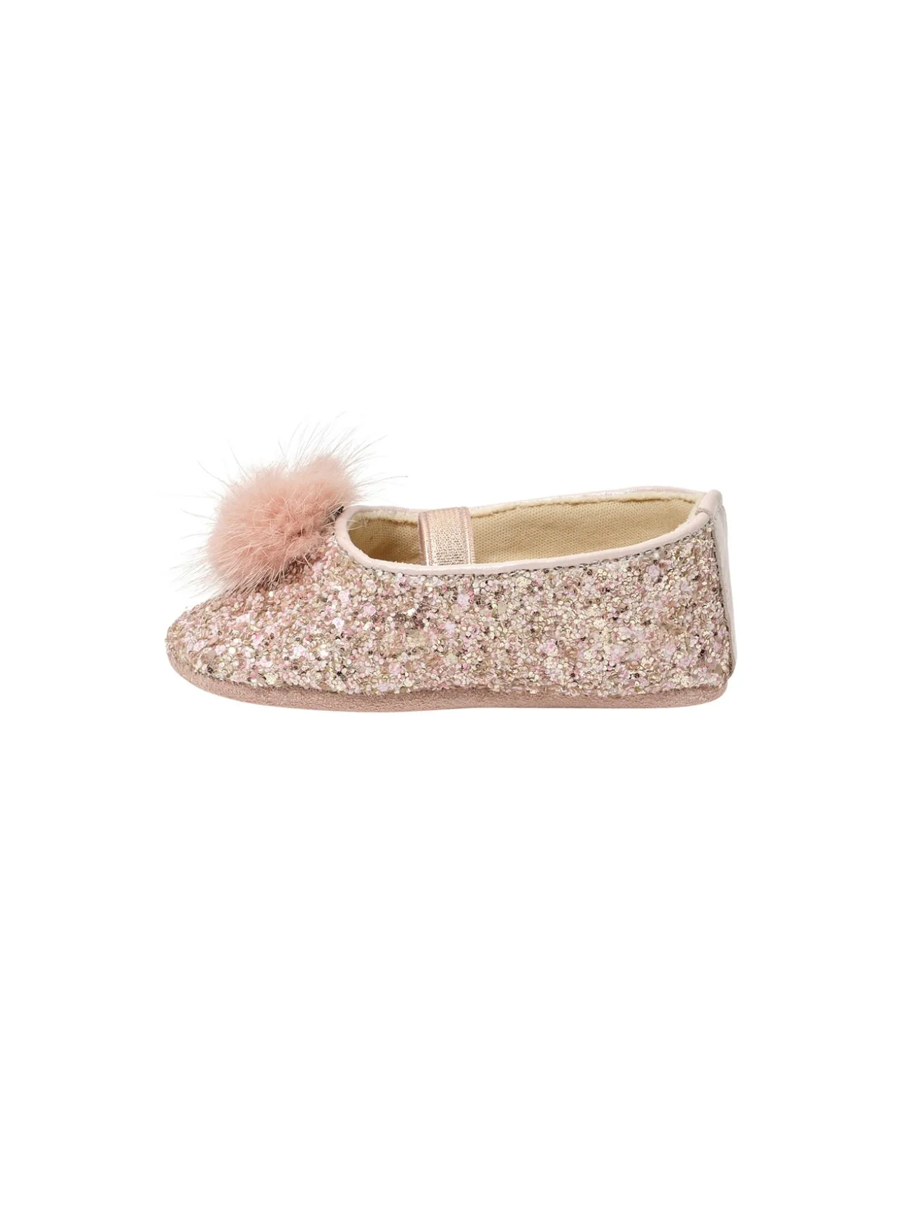 Pom Pom Embellished Glitter Fabric Ballerinas