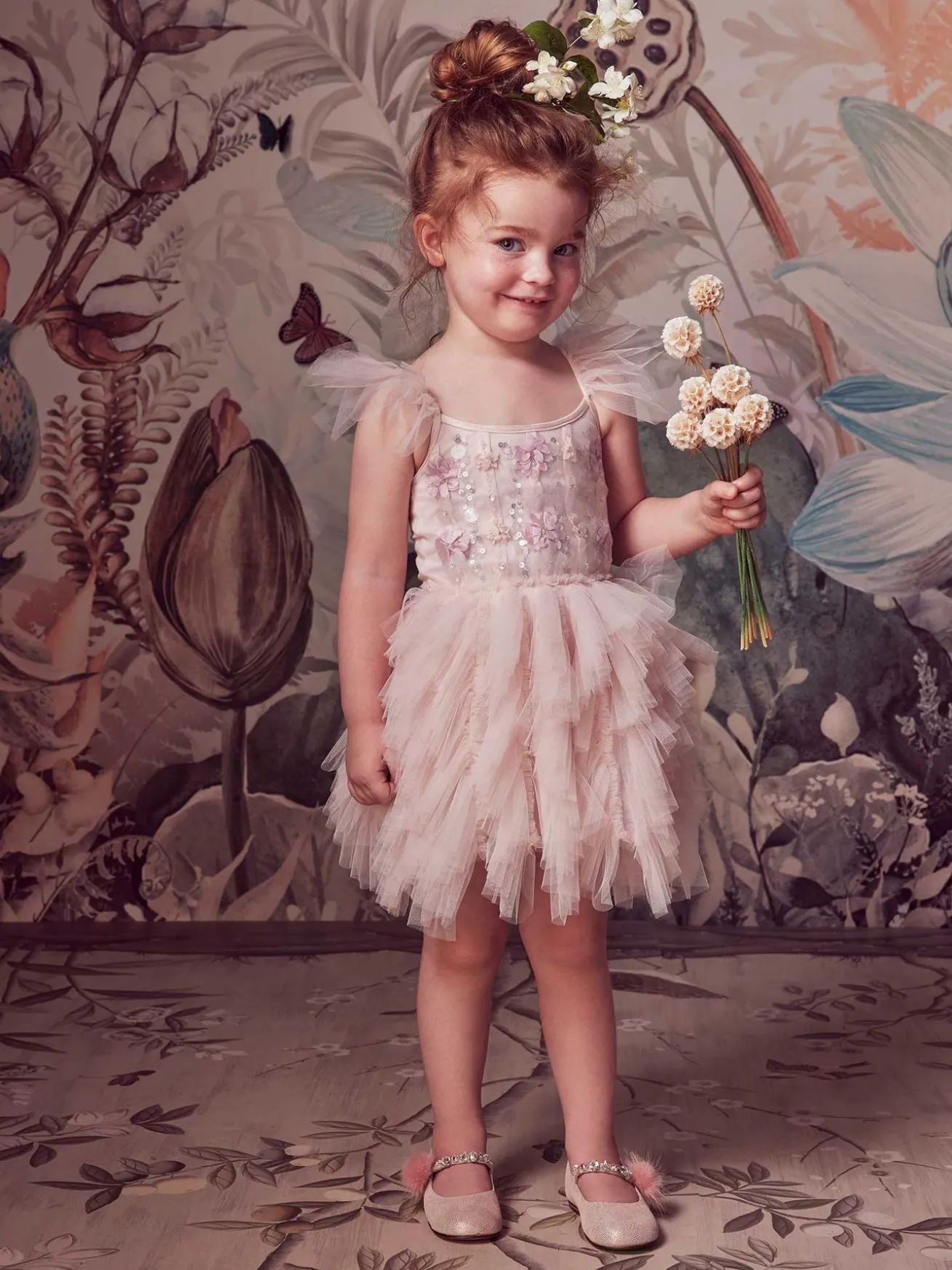 Single Strap Swarovski Crystal Fur Embellished Ballerinas